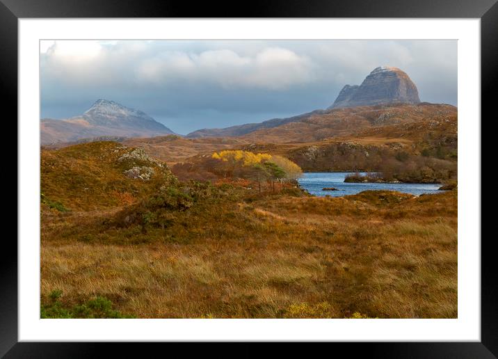 Suilven and Canisp First Snow of Autumn Framed Mounted Print by Derek Beattie
