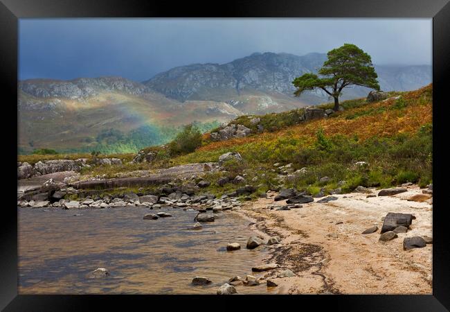 Loch Maree Rainbow Light Framed Print by Derek Beattie
