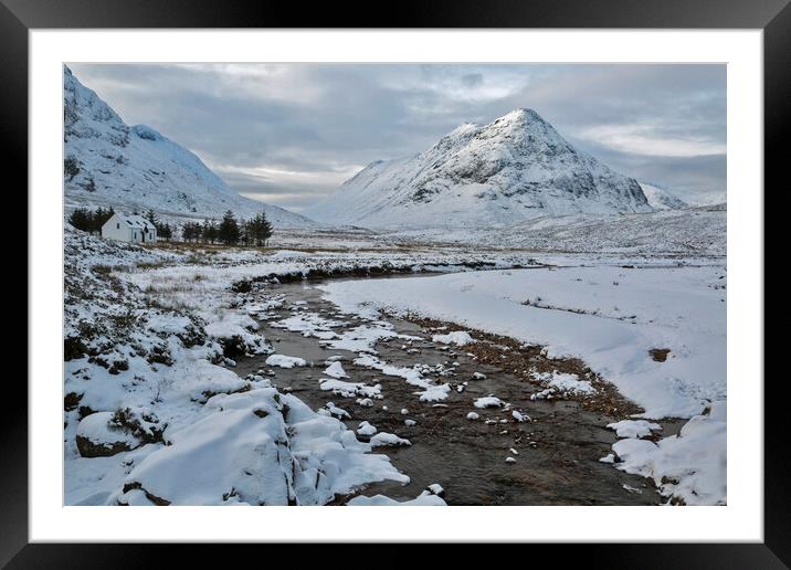 Lagangarbh Cottage and the Buachaille Etive Beag G Framed Mounted Print by Derek Beattie