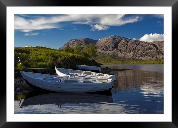 Arkle and Fishing Boats on Loch Stack Framed Mounted Print by Derek Beattie