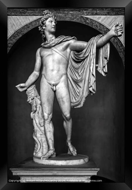 Majestic Apollo Belvedere: Monochrome Roman Sculpture Framed Print by William AttardMcCarthy