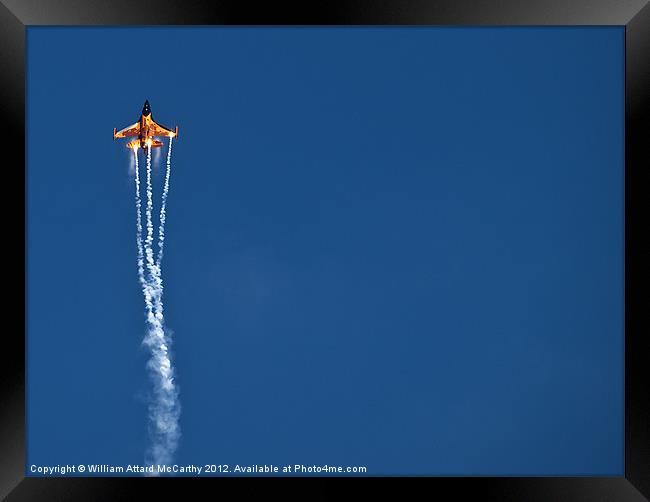 RNLAF  F-16 Fighting Falcon and Flares Framed Print by William AttardMcCarthy