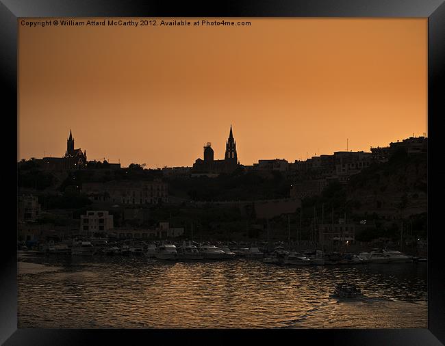 Mgarr Harbour at Dusk Framed Print by William AttardMcCarthy