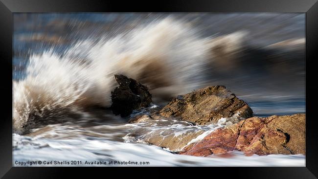 Wave on the rocks. Framed Print by Carl Shellis