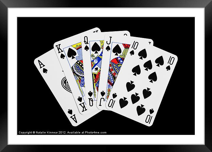 Playing Cards, Royal Flush on Black Background Framed Mounted Print by Natalie Kinnear