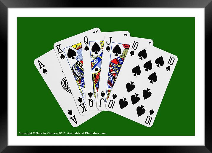 Playing Cards, Royal Flush on Green Background Framed Mounted Print by Natalie Kinnear