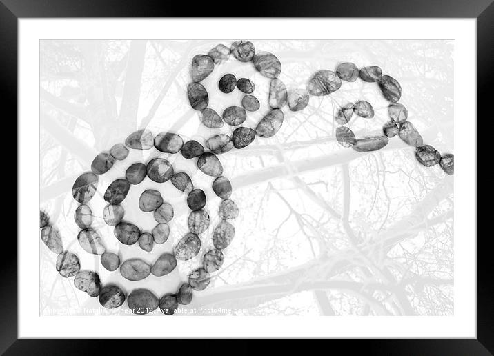 Black and White Pebbles and Trees Abstract Framed Mounted Print by Natalie Kinnear