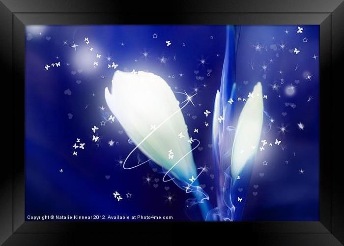 Digital Art Sparkling Flowers - Blue Framed Print by Natalie Kinnear