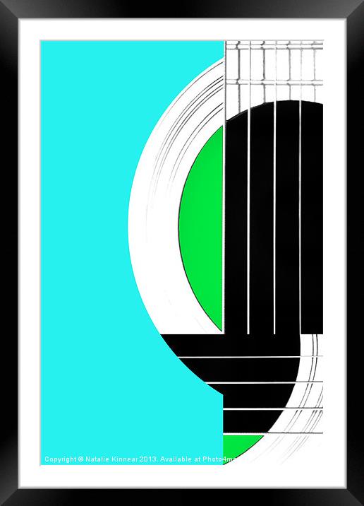 Geometric Guitar Abstract in Turquoise and Green Framed Mounted Print by Natalie Kinnear