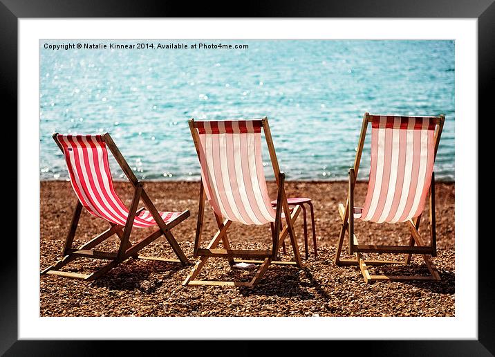 Stripy Deckchairs Pebble Beach Sea and Sunshine Framed Mounted Print by Natalie Kinnear