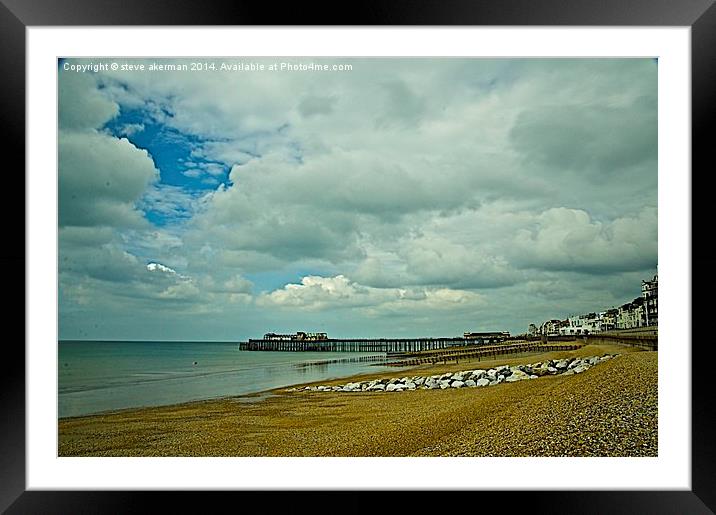 Hastings pier waiting for storms Framed Mounted Print by steve akerman