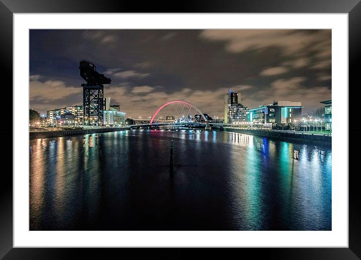 Glasgow Clyde At Night Framed Mounted Print by Patrick MacRitchie