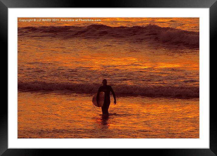Sunset Surfing Framed Mounted Print by Liz Ward