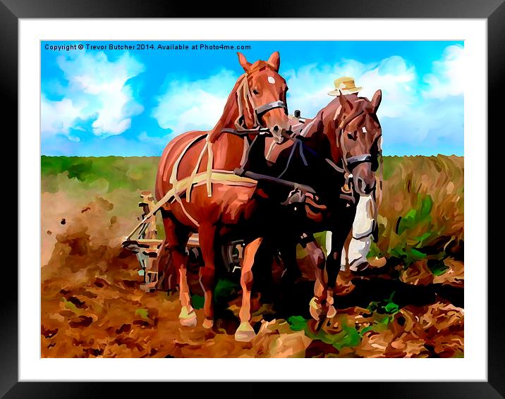  Plough Horses with Blue Sky Framed Mounted Print by Trevor Butcher