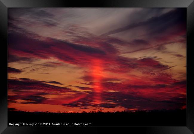 Sun Pillar Sunset Framed Print by Nicky Vines