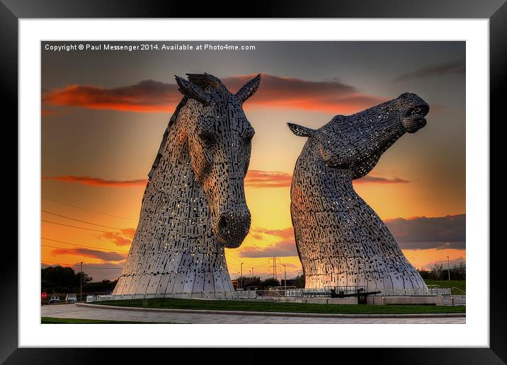  Kelpies Sunset Scotland Framed Mounted Print by Paul Messenger