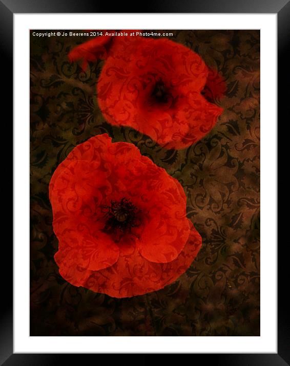 brocade textured poppies Framed Mounted Print by Jo Beerens