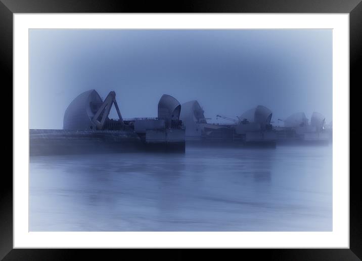 Misty Morning over Thames Barrier Framed Mounted Print by Dean Messenger