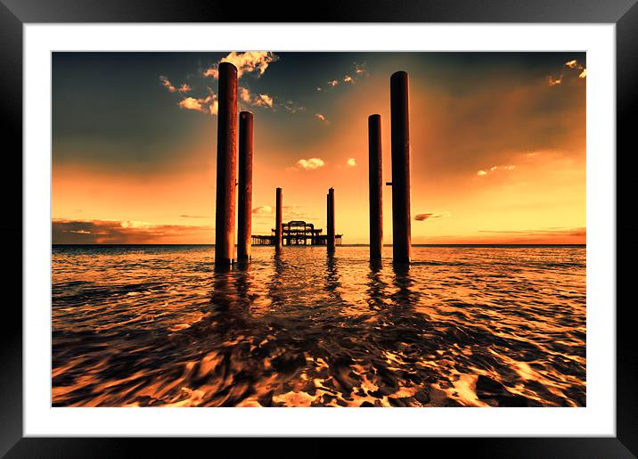 sunset across brighton pier Framed Mounted Print by Dean Messenger