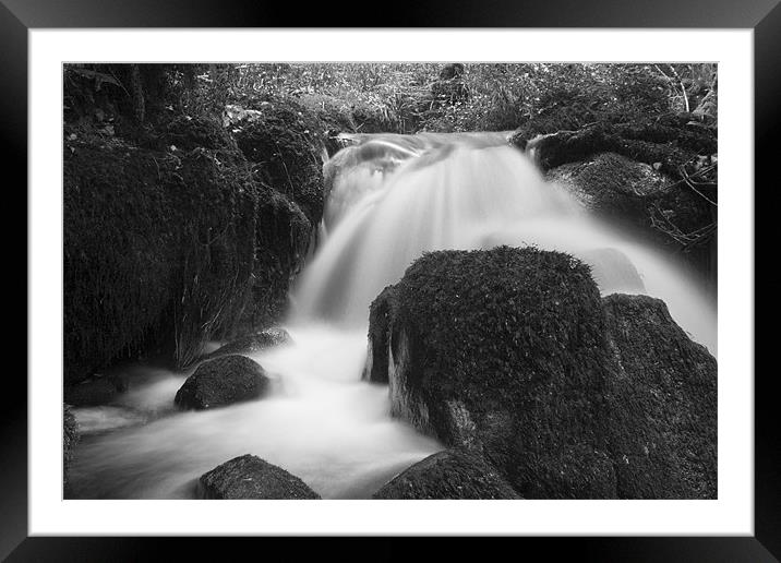 Becky Falls White Mist Framed Mounted Print by Dean Messenger