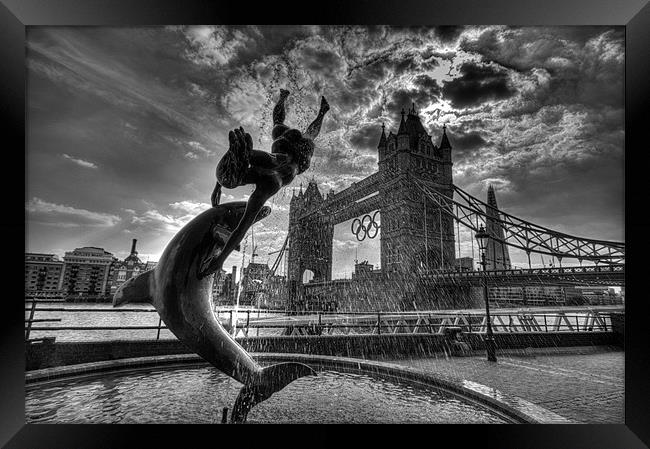 Fountain and Tower Bridge Framed Print by Dean Messenger