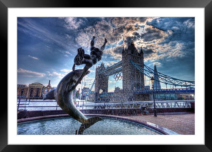 fountain and tower Bridge Framed Mounted Print by Dean Messenger