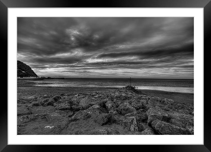 Minehead Beach black and white Framed Mounted Print by Dean Messenger