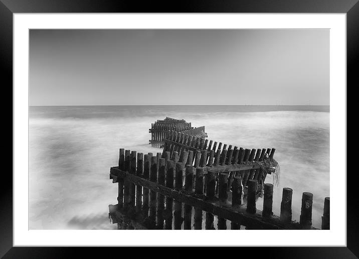 Caister Groynes Mono Framed Mounted Print by Dean Messenger