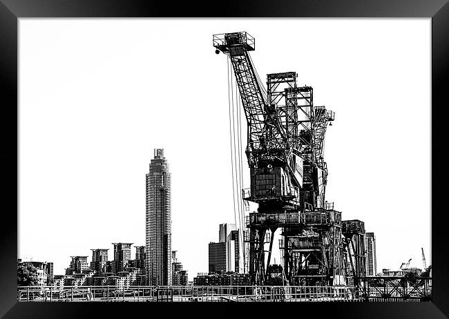 Battersea Cranes Mono Framed Print by Dean Messenger