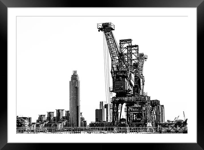 Battersea Cranes Mono Framed Mounted Print by Dean Messenger