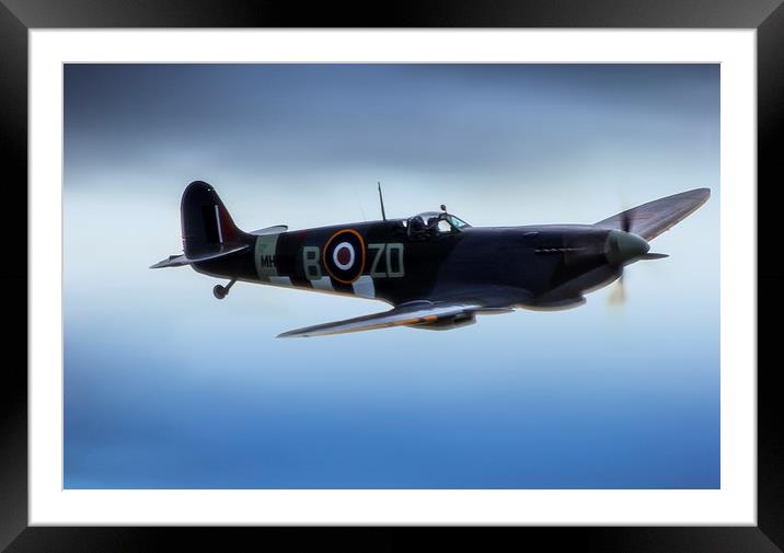 Spitfire in Flight Framed Mounted Print by Dean Messenger