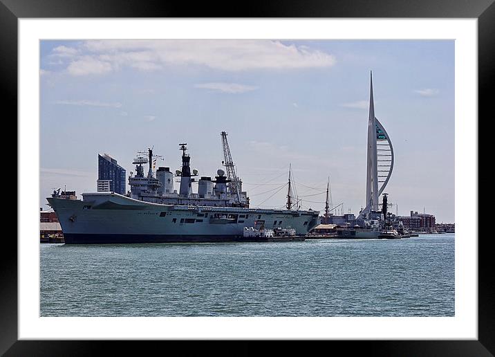  HMS llustrious and Spinnaker Tower Framed Mounted Print by Dean Messenger