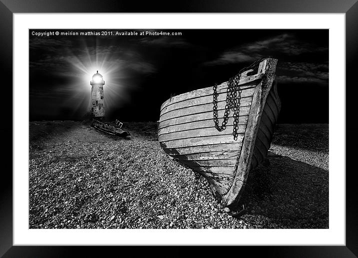 fishing boat graveyard after dark Framed Mounted Print by meirion matthias