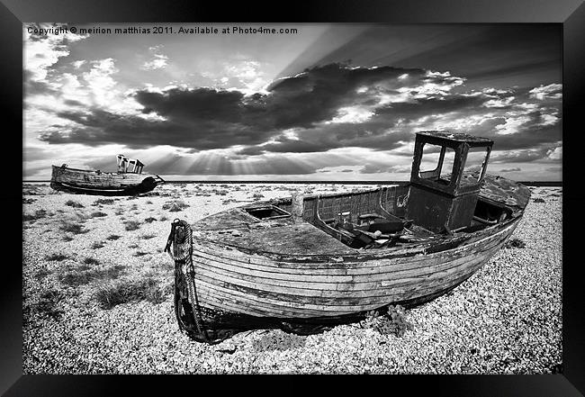 abandoned trawlers at dungeness Framed Print by meirion matthias