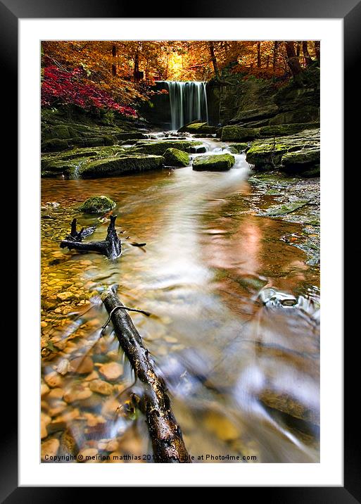 autumnal waterfall Framed Mounted Print by meirion matthias