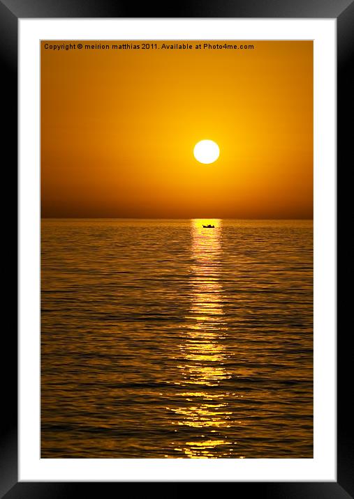 greek island sunset with boat Framed Mounted Print by meirion matthias