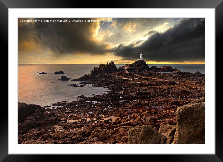 moody at La Corbiere lighthouse Framed Mounted Print by meirion matthias