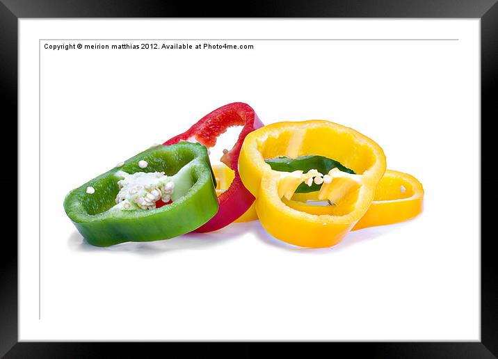 colourful sliced peppers Framed Mounted Print by meirion matthias