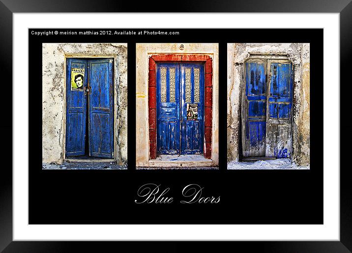 blue doors of Santorini Framed Mounted Print by meirion matthias