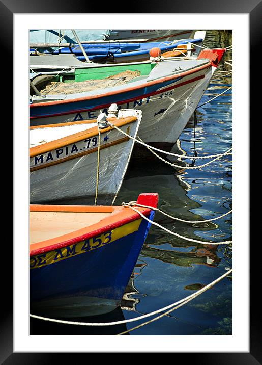 greek fishing boats Framed Mounted Print by meirion matthias