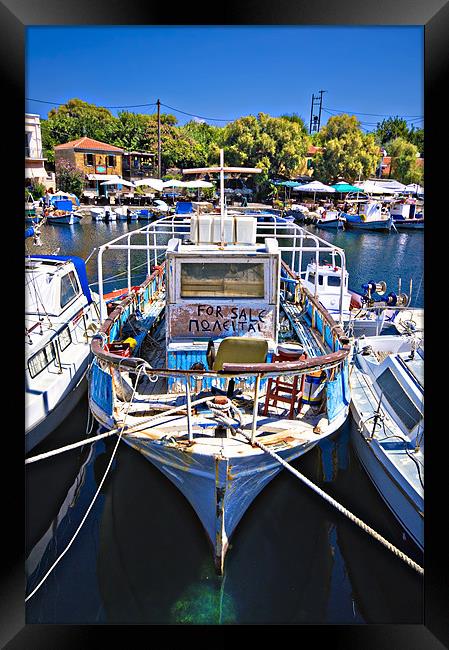 greek fishing boat for sale Framed Print by meirion matthias