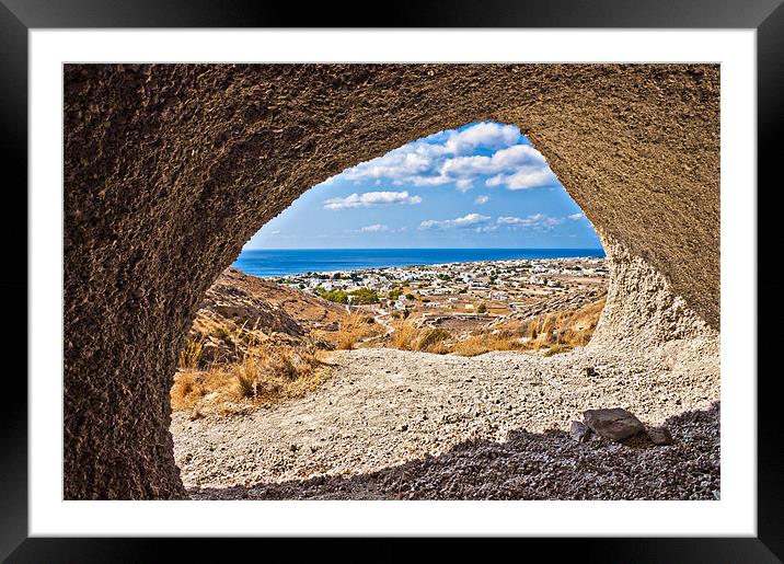 the view of Perissa Framed Mounted Print by meirion matthias