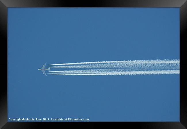 Planes vapour trail Framed Print by Mandy Rice