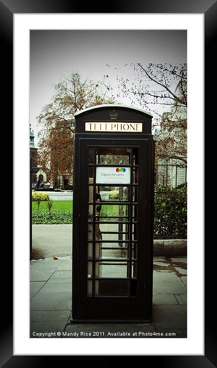 Black telephone booth London Framed Mounted Print by Mandy Rice