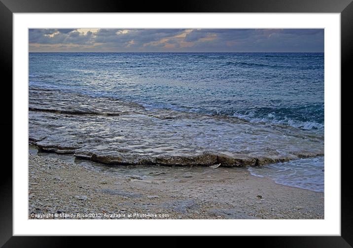 Waves over rock Framed Mounted Print by Mandy Rice