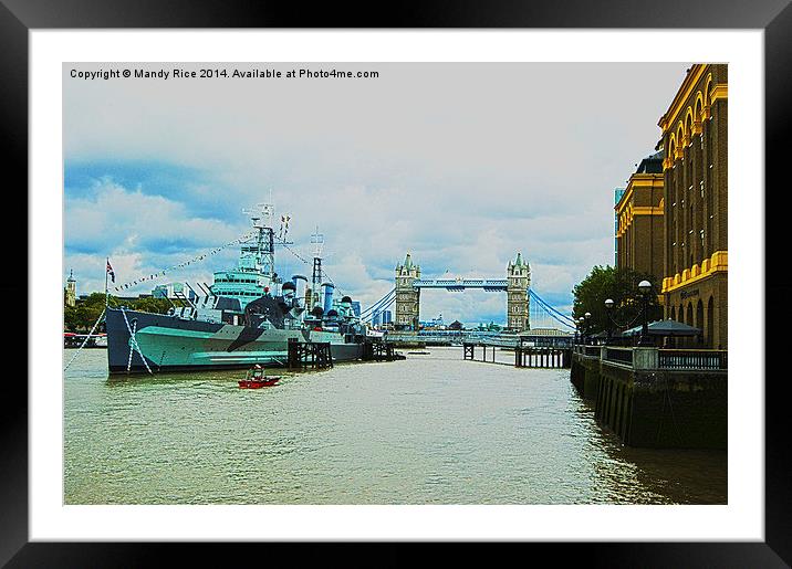 HMS Belfast and Tower Bridge Framed Mounted Print by Mandy Rice
