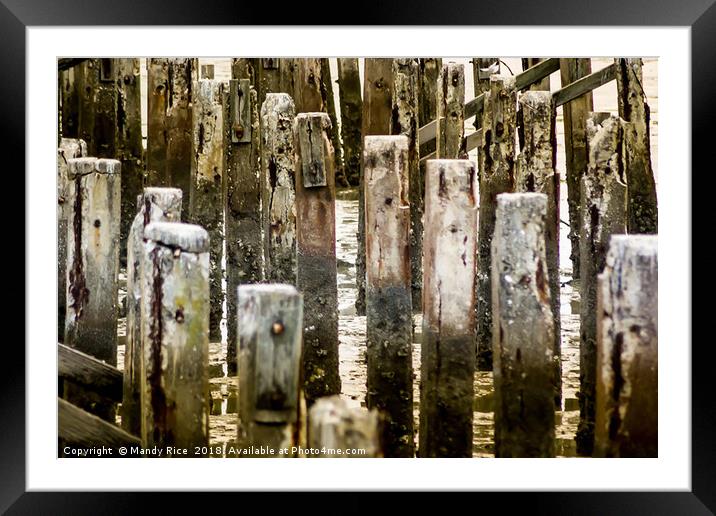 Delapidated pier struts Framed Mounted Print by Mandy Rice