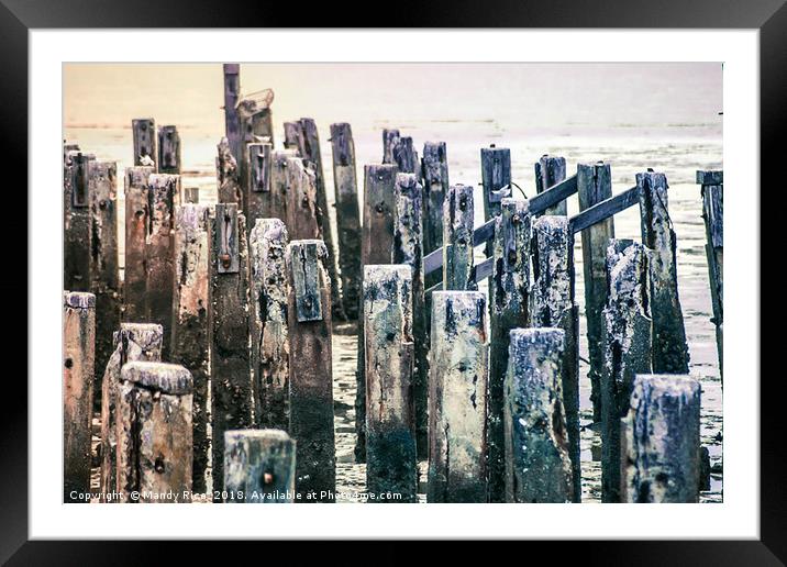 Broken weathered pier Framed Mounted Print by Mandy Rice