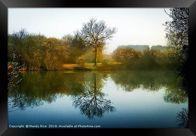 Mist across the lake Framed Print by Mandy Rice