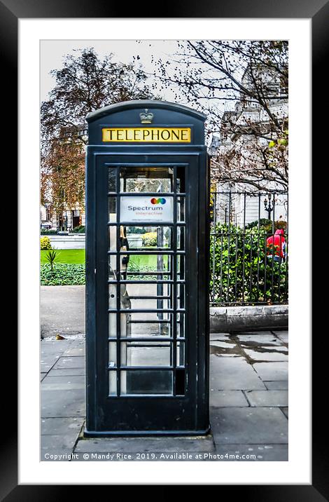 Black phone box in London Framed Mounted Print by Mandy Rice